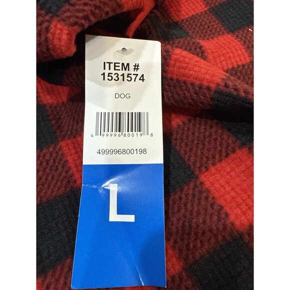 Eddie Bauer Red Black Buffalo Plaid Dog Sweater Large Fleece Pet Pullover NWT - Picture 5 of 8